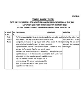 Fillable Online TENDER FOR SUPPLYING POTABLE FRESH WATER TO SHIPS IN ...