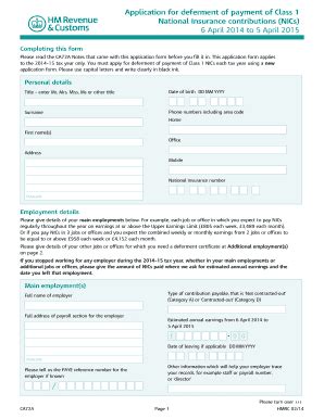 Application For Deferment Of Payment Of Class 2 And/or ... -... - Fill ...