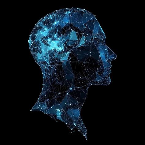 Human head represented by futuristic interconnected digital network ...