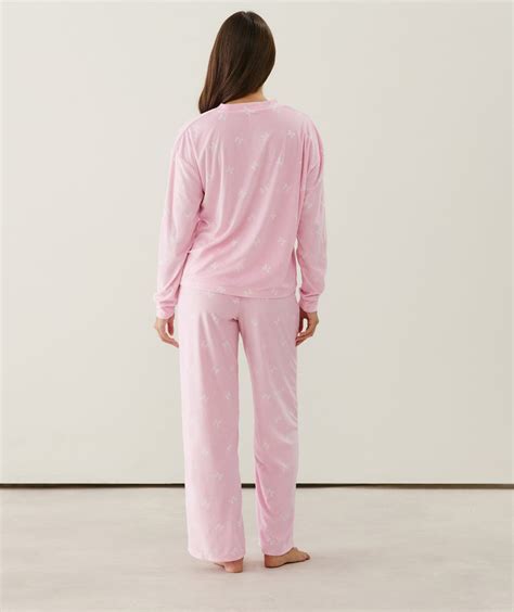Ensemble de pyjama en velours motifs nœuds - rose - Undiz