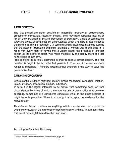 Circumstantial Evidence - TOPIC : CIRCUMSTANIAL EVIDENCE 1 The fact ...