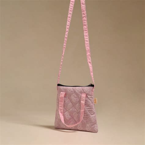 Pink Handcrafted Quilted Sling Bag