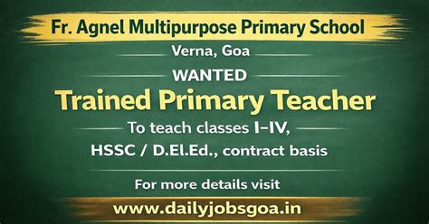 Fr. Agnel Multipurpose Primary School Verna Recruitment 2026 for ...