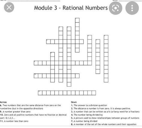 make a crossword puzzle using the term of fraction, decimal, rational ...