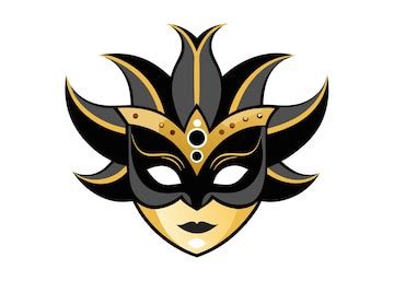 Black and gold carnival mask flat illustration on white background ...