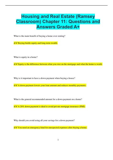 Housing and Real Estate (Ramsey Classroom) Chapter 11: Questions and ...