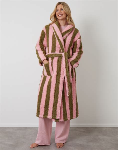 Threadbare Women's Pink Stripe Borg Dressing Gown