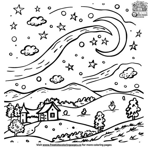 Night Picture For Colouring