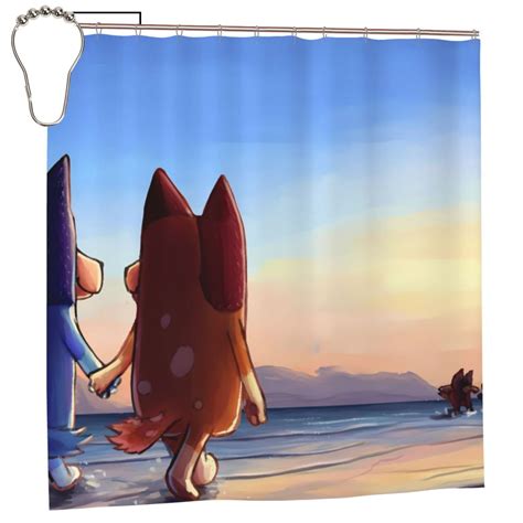 Sanaai Bluey Pattern Waterproof Shower Curtain Set - Fancy Bathroom ...