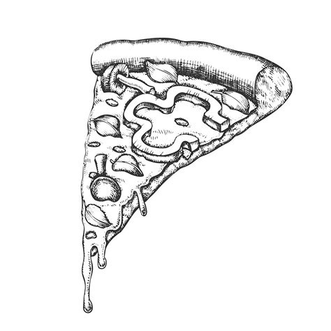 Vegetarian Italian Slice Pizza Hand Drawn Vector, Pizza Drawing, Ice ...