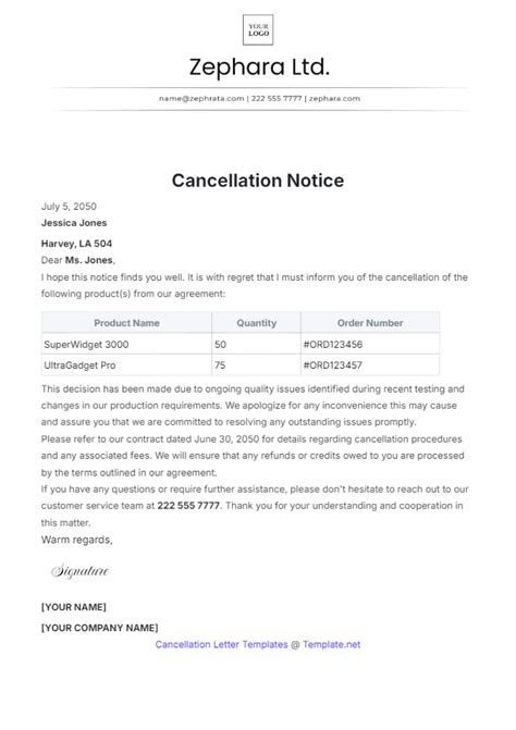 Free Cancellation Confirmation Letter Template to Edit Online