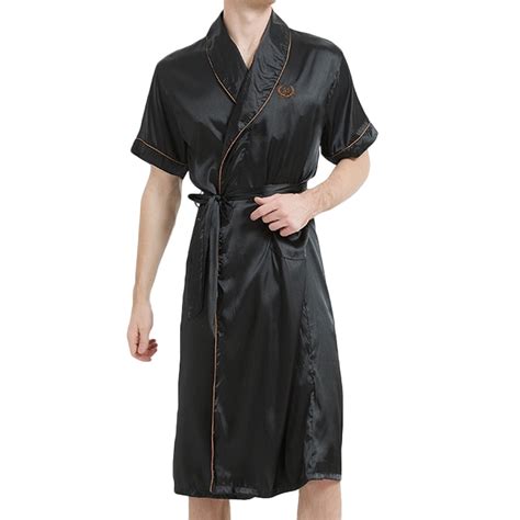 cllios Big and Tall Mens Silk Robes Knee Length Short Sleeve Spa ...