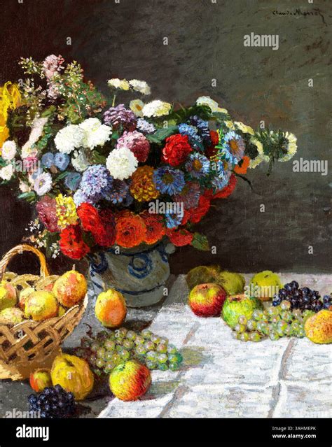 Still Life with Flowers and Fruit by Claude Monet – 1869 French Impressionist Painting, Public ...