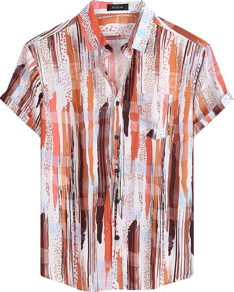 MCEDAR Mens Casual Short Sleeve Button Up Vintage Summer Hawaiian Beach ...