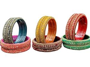 Buy Gift Velvet Fancy Glass Party Kada Bangle Multy color(Pack of 6 ...