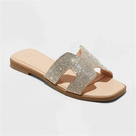 A New Day Women's Nina Rhinestone Wide Width Flat Sandals, Size 12 ...