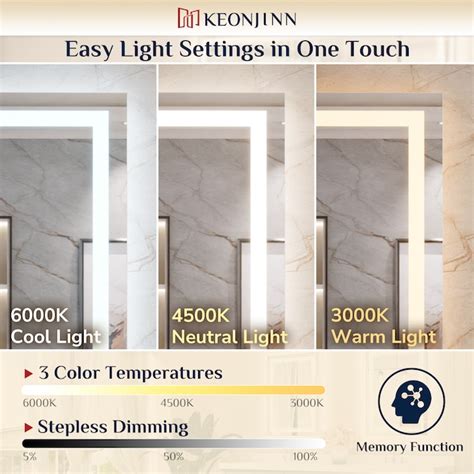 Keonjinn Backlit + Frontlit Tempered Glass Bathroom Mirrors 24-in x 32 ...