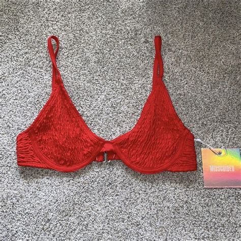 Missguided Red Bikini Swim Top Crinkle Underwired... - Depop
