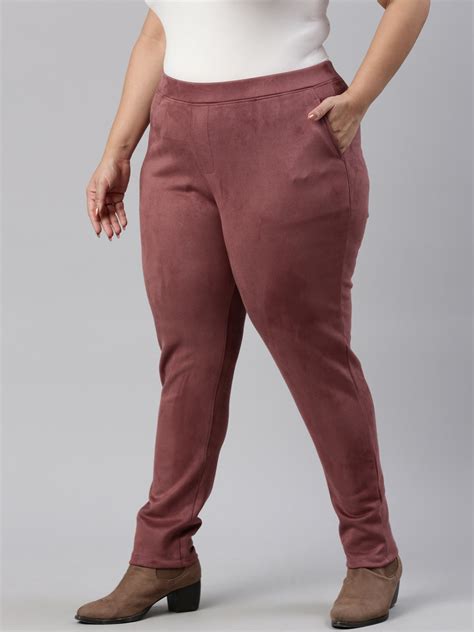 Buy Women's Solid Light Wine Mid-Rise Suede Treggings Online | Go Colors