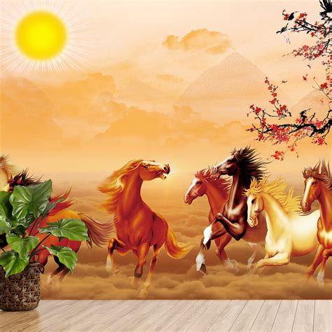 The Seven Colours Beautiful 7 Horses Vastu Self Adhesive Wallpaper ...