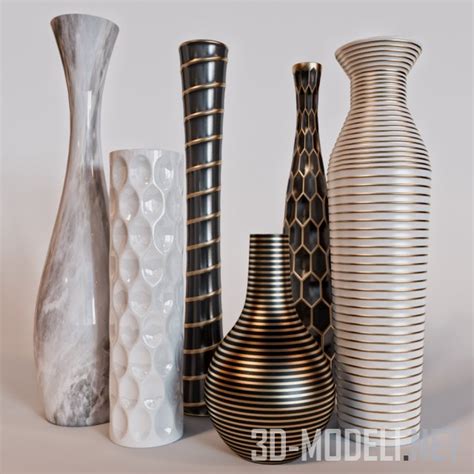 3D модель – Декоративные вазы, рельефные, с золотом