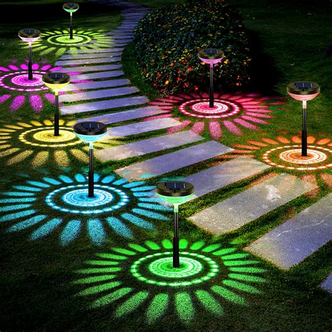 Bright Solar Pathway Lights 8 Pack,Color Changing+Warm White LED Solar ...