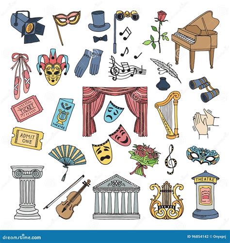 Colored Symbols of Theatre. Ballet and Opera Vector Icons Set Isolate ...