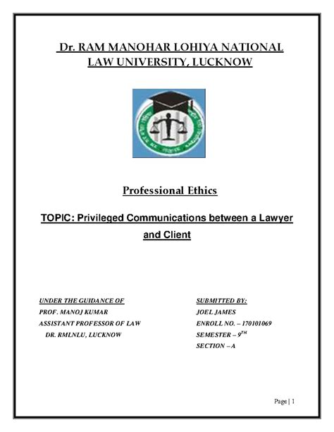 Professional Ethics Project: Privileged Communications & Legal Trust ...