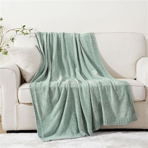 Battilo Sage Green Throw Blanket for Home Decor, Chenille Knit Throw ...