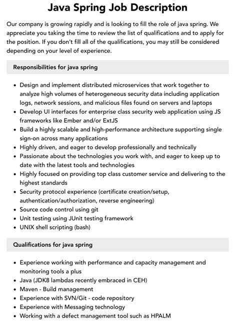 Image result for Java Spring Boot Job Description
