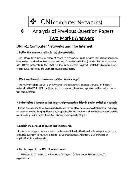 CN (Computer Networks) Two Marks Answers: Key Concepts and Definitions ...