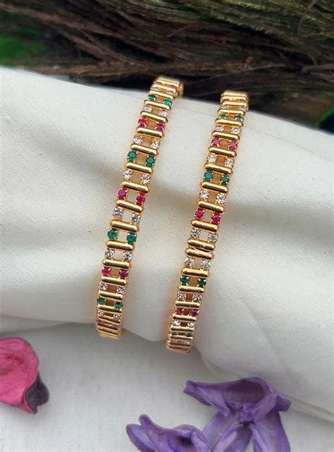 Italian design sleek gold plated with CZ stones Set of 2 bangles – Griiham