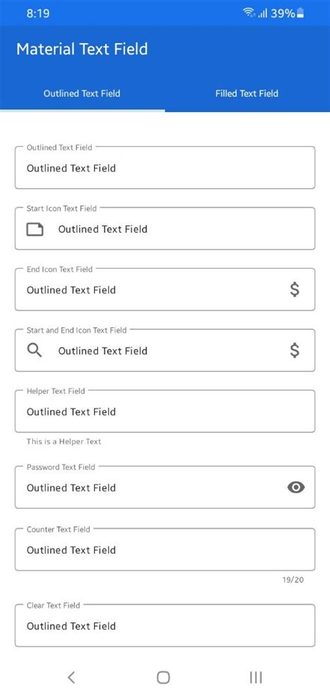 Sketchub • Material Text Field: Outlined and Filled