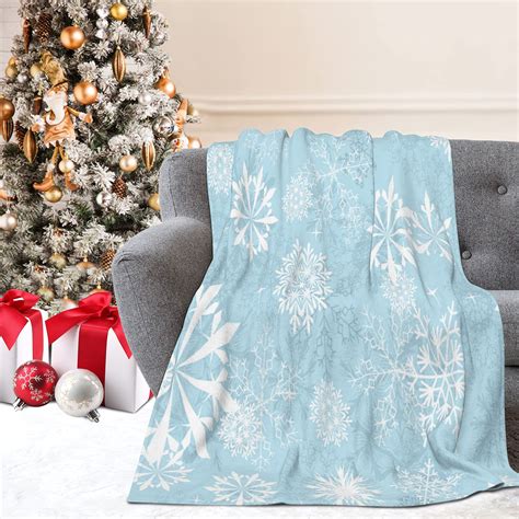 Amazon.com: Christmas Throw Blanket for Couch Sofa Blue Snowflake Soft ...