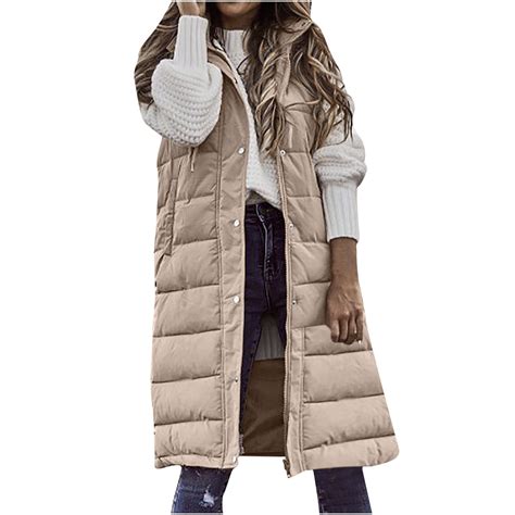 BLVB Women's Winter Hooded Long Down Vest Full-Zip Sleeveless Puffer ...