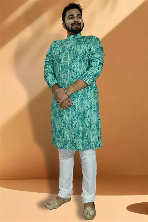 Buy Sea Green Color Readymade Jacquard Fabric Kurta Pyjama For Men ...