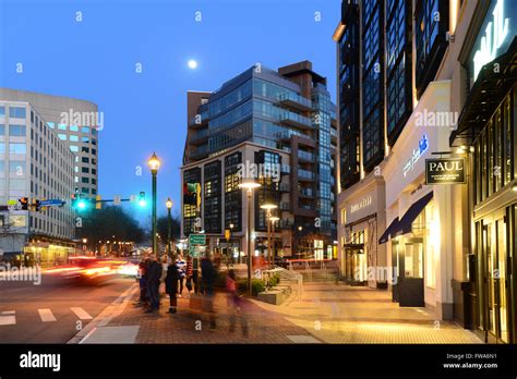 USA Maryland MD city of Bethesda at night - suburb of Washington DC in ...
