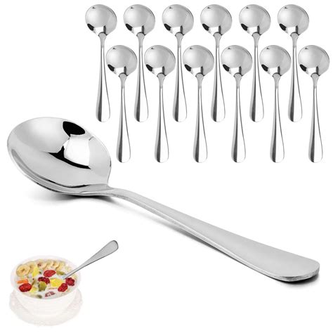 Gustave 12 Pieces Stainless Steel Soup Spoons Table Round Dinner Spoon ...