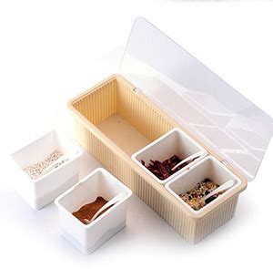 ATOOZED 4 Grid Spice Masala Storage Box - Plastic Kitchen Spice Jar ...