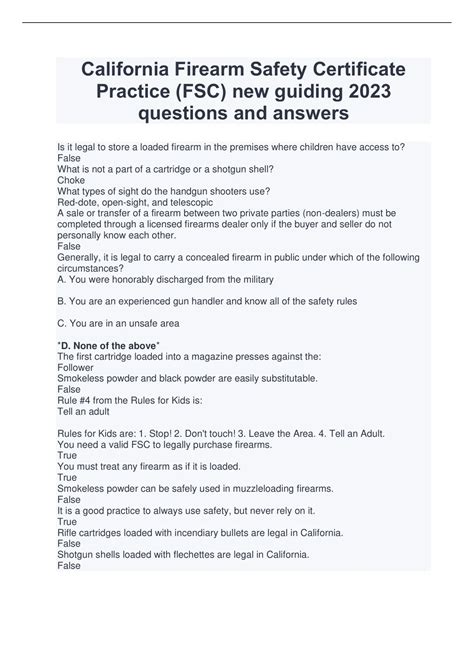 California Firearm Safety Certificate Practice (FSC) new guiding 2023 ...
