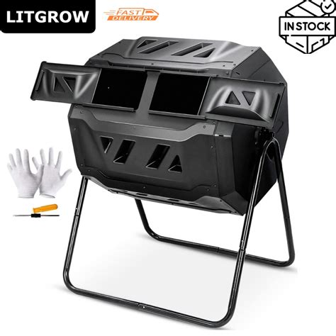 Litgrow Tumbling Outdoor Garden Compost Bin Plastic Composting Barrels ...