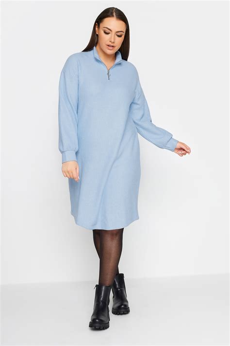 YOURS Plus Size Light Blue Soft Touch Zip Neck Jumper Dress | Yours ...