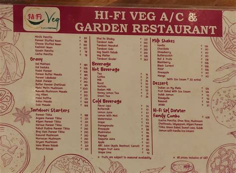 Menu at HI-FI VEG GARDEN RESTAURANT, Tirunelveli