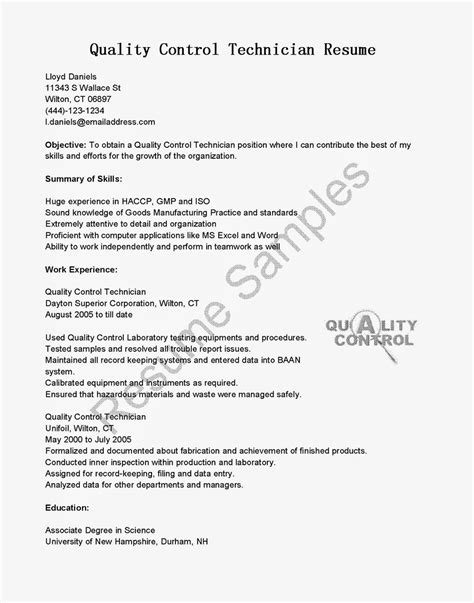 Resume Samples: Quality Control Technician Resume Sample