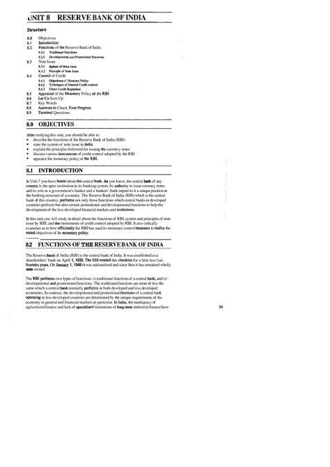 Reserve bank - 8 INTRODUCTION In Unit 7 you have learnt about tlle ...
