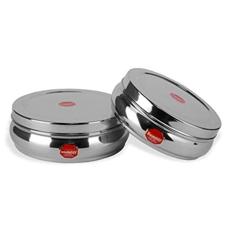 Top Rated Stainless Steel Belly Shape Flat Canisters/Puri Dabba - Set ...