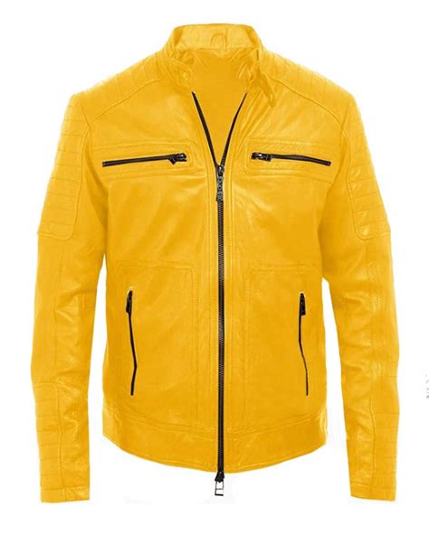 Mens Mustard Yellow Leather Bomber Jacket | Elite Jacket