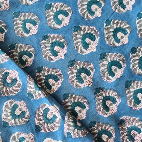 Pure Cotton Jaipuri Blue With Oleander Flower Motif Hand Block Print F ...