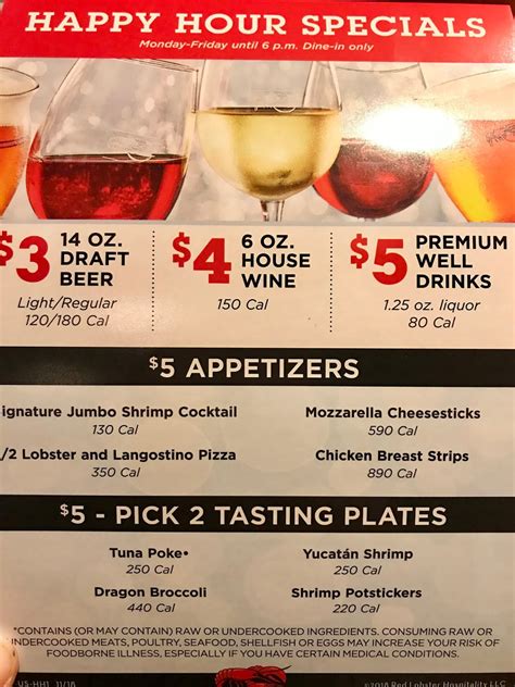Red Lobster Drinks Menu