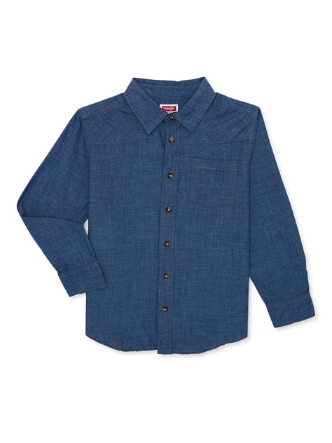 Wrangler Boys Long Sleeve Button-Up Shirt, Sizes 4-18 & Husky - Walmart.com